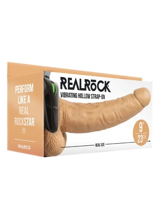 RealRock Vibrating Hollow Strap-On with Balls -23cm - kép 2
